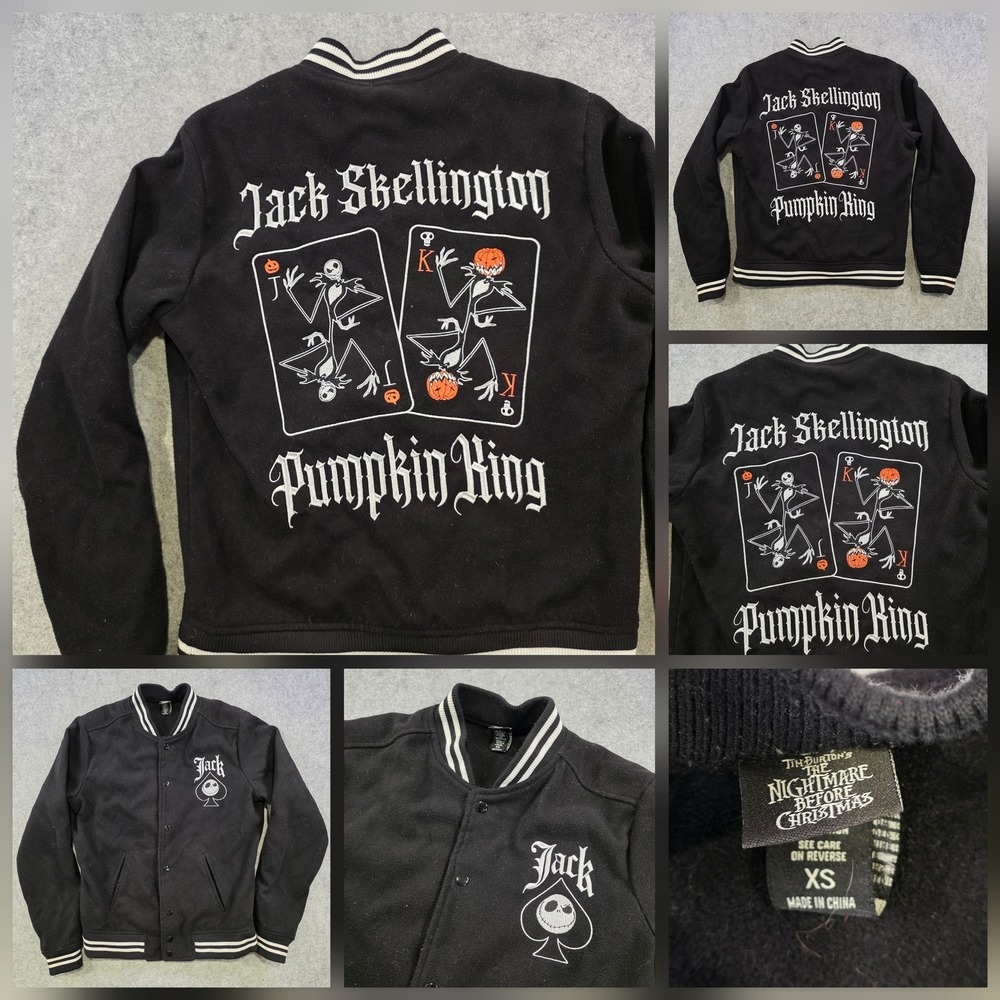 The Nightmare Before Christmas Jacket Mens XS Black Jack Skellington Varsity